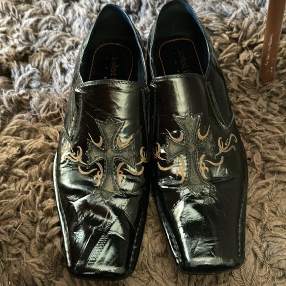 Mens Robert Wayne "Lamp" Black With Cross Design On Front Leather Loafers SZ 9 - Picture 12 of 12